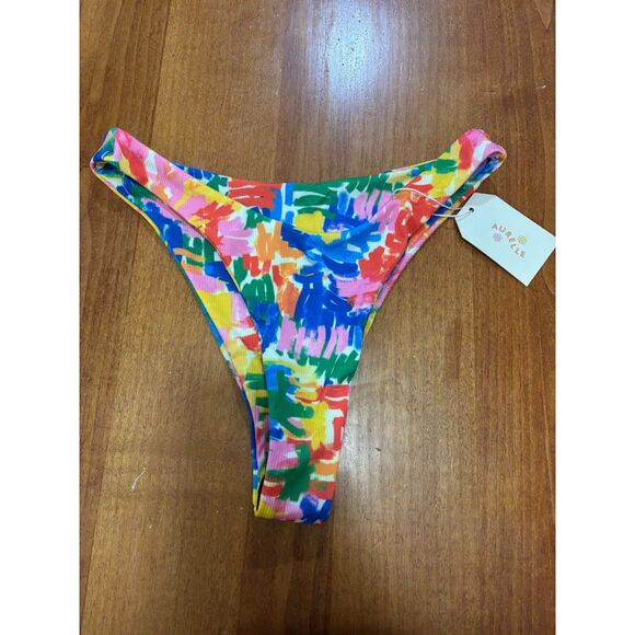 Aurelle Bikini Bottom Womens Large Multicolor Rainbow High Cut Cheeky Henri swim - Picture 5 of 5